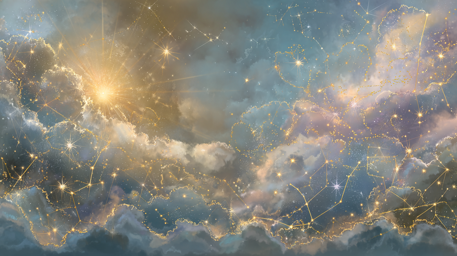clouds with zodiac and sparkles