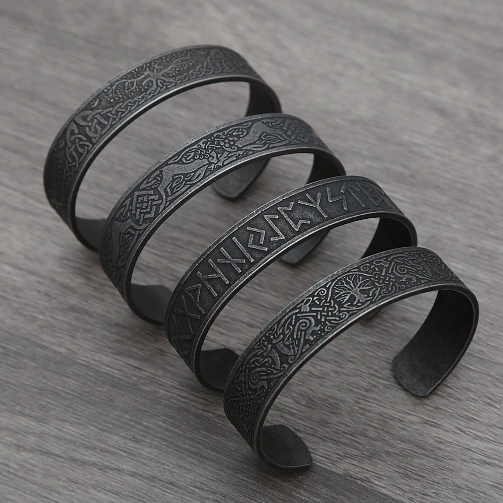 Black Stainless Steel Viking Rune Bracelet - Wicked Mystics