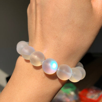 Frosted Austria White Crystal MoonStone Bracelet - Wicked Mystics