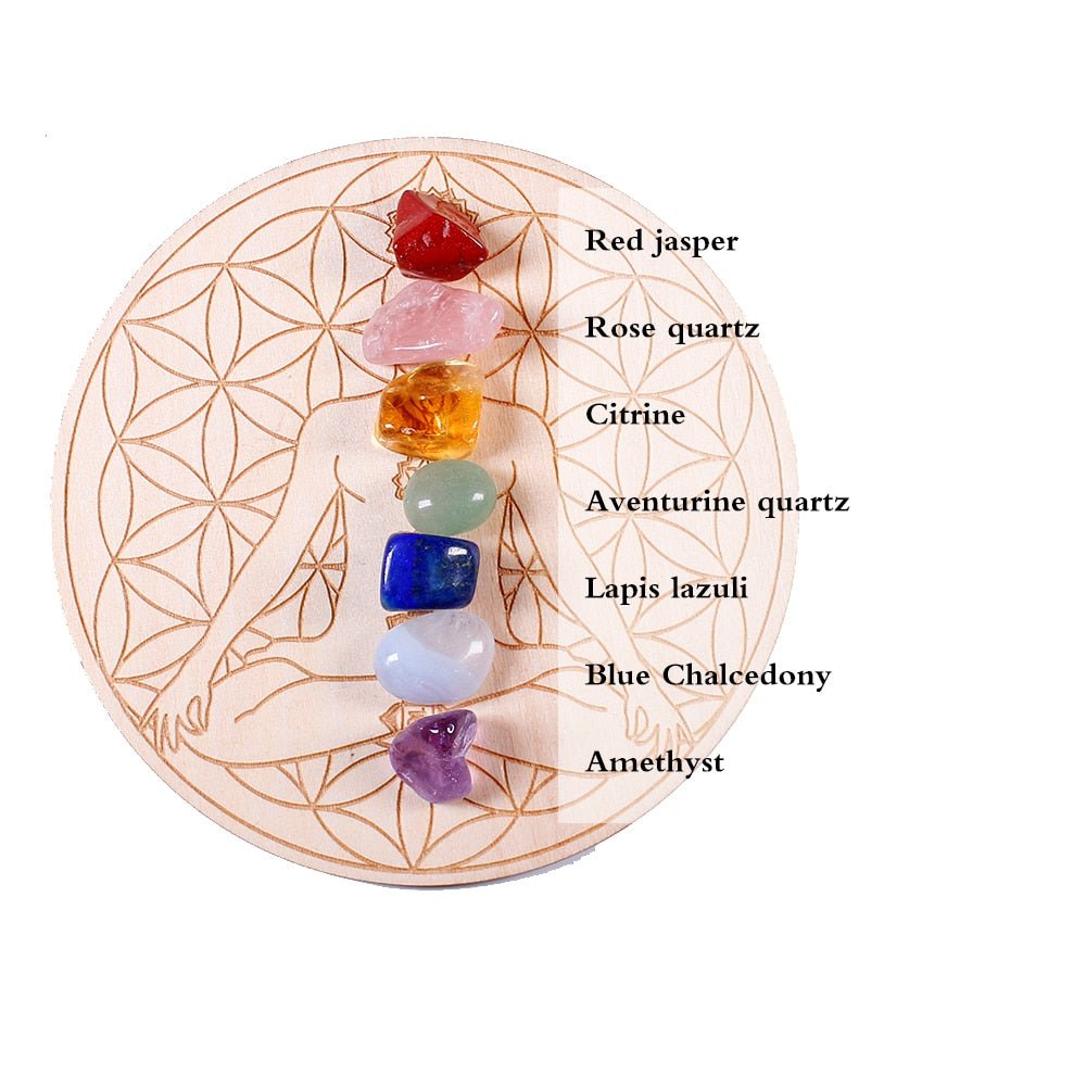 Seven Chakras Healing Stones Plus Wooden Plate - Wicked Mystics