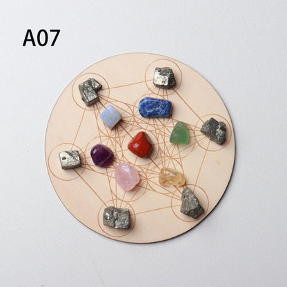 Seven Chakras Healing Stones Plus Wooden Plate - Wicked Mystics