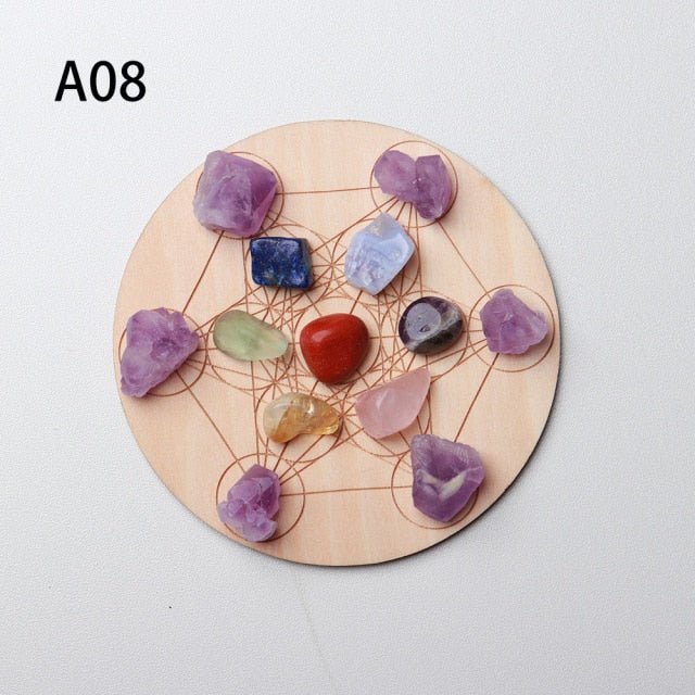 Seven Chakras Healing Stones Plus Wooden Plate - Wicked Mystics