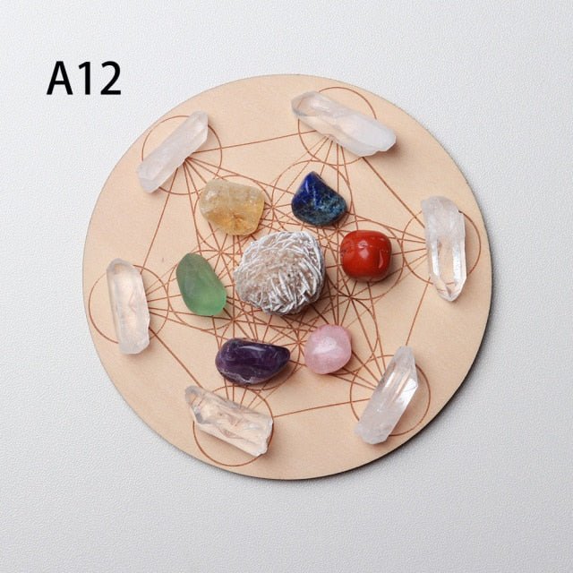 Seven Chakras Healing Stones Plus Wooden Plate - Wicked Mystics