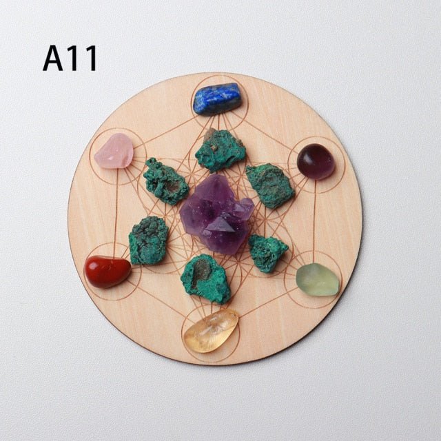 Seven Chakras Healing Stones Plus Wooden Plate - Wicked Mystics