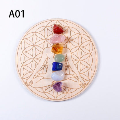 Seven Chakras Healing Stones Plus Wooden Plate - Wicked Mystics