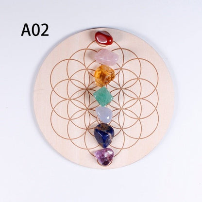 Seven Chakras Healing Stones Plus Wooden Plate - Wicked Mystics