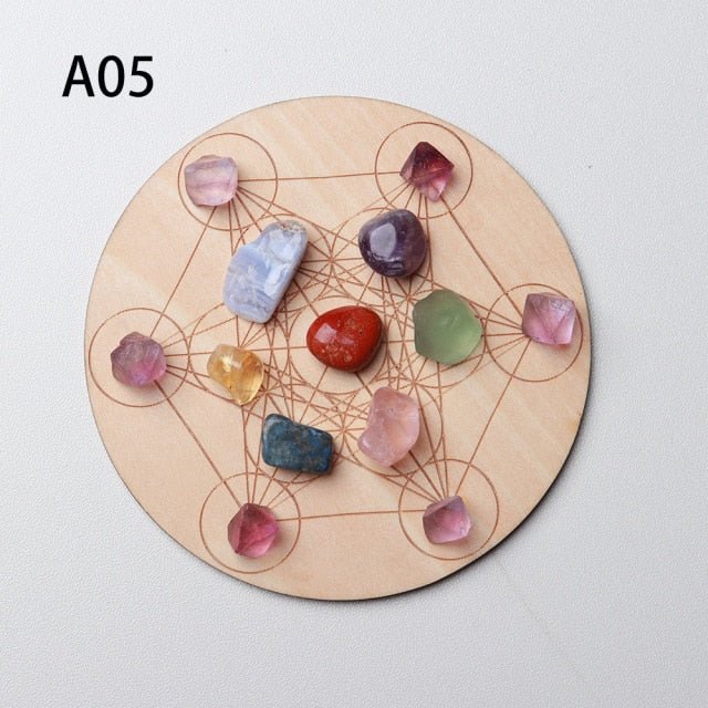 Seven Chakras Healing Stones Plus Wooden Plate - Wicked Mystics