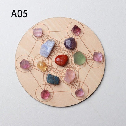 Seven Chakras Healing Stones Plus Wooden Plate - Wicked Mystics