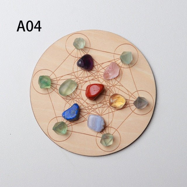 Seven Chakras Healing Stones Plus Wooden Plate - Wicked Mystics