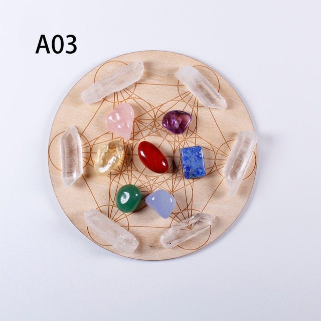 Seven Chakras Healing Stones Plus Wooden Plate - Wicked Mystics