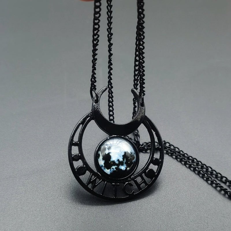 &quot;Witch&quot; Black Moon Necklace - Wicked Mystics