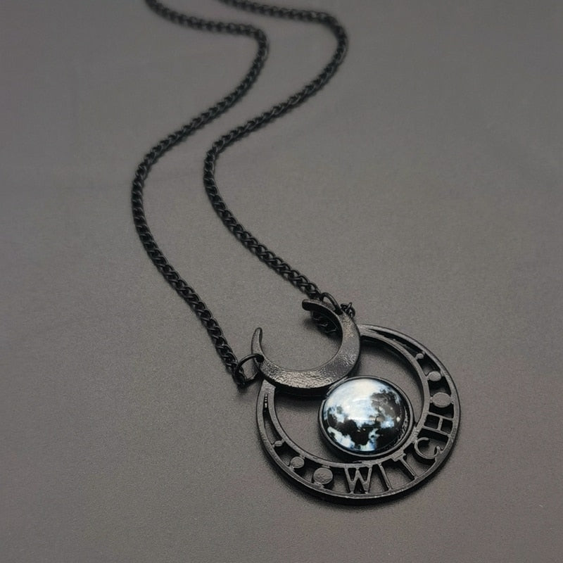 &quot;Witch&quot; Black Moon Necklace - Wicked Mystics